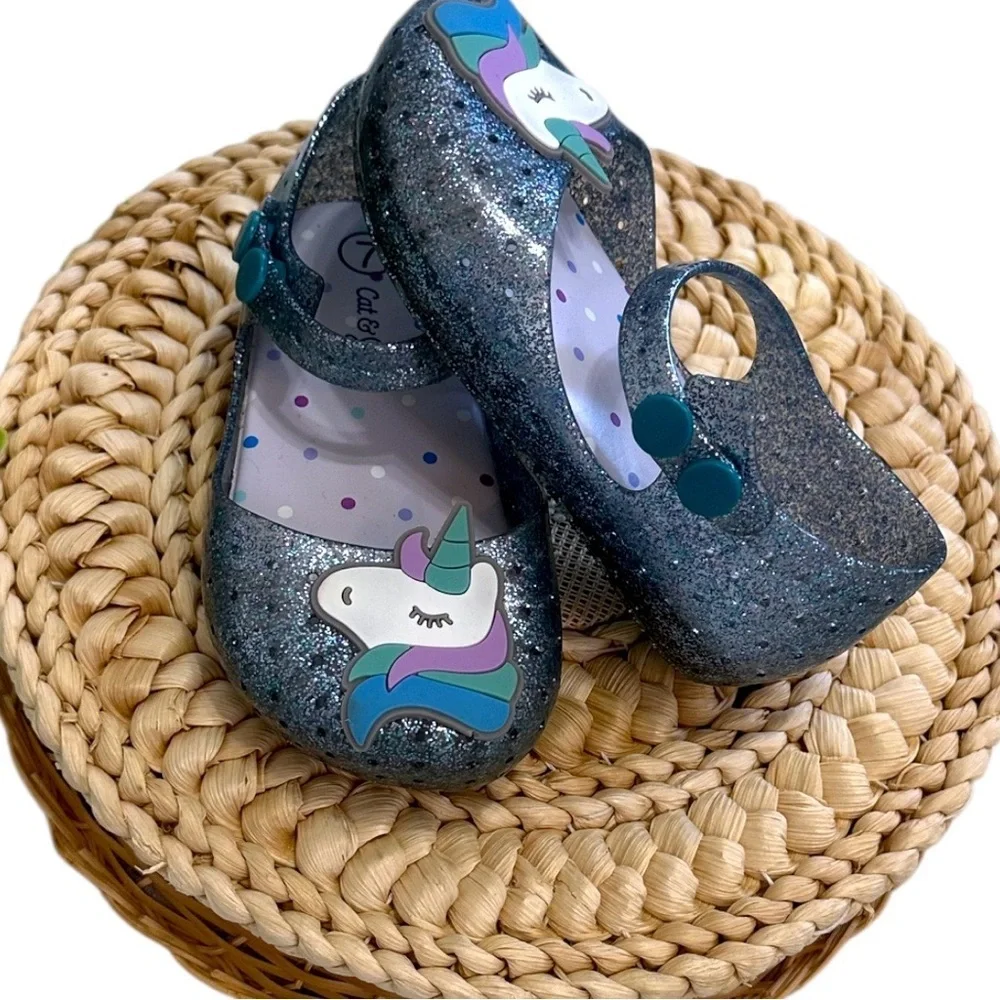 New Cat & Jack Toddler Girl’s Glitter Unicorn Jelly Sandals Size 7